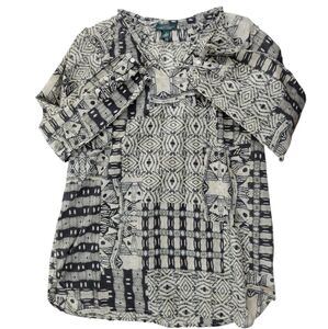 Ralph Lauren LRL Jeans Co Black & Gray Boho Print Tunic‎